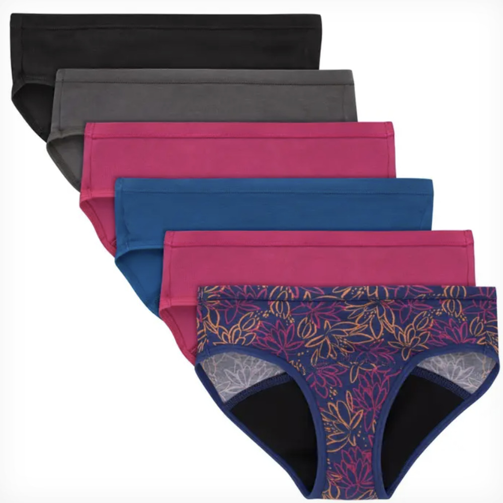Hanes Girls 6-Pack Bikini Underwear - Black, Gray, Pink, Blue, Patterned
